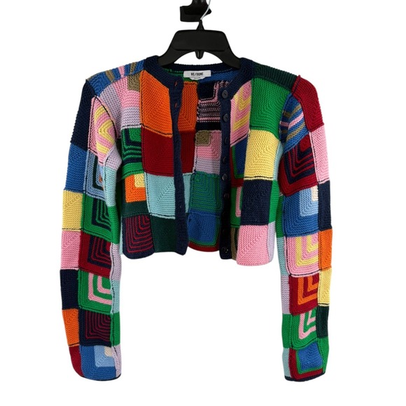 Re/Done Cropped Women's Multicolor Size XS Patchwork Cardigan Colorful - Picture 1 of 8